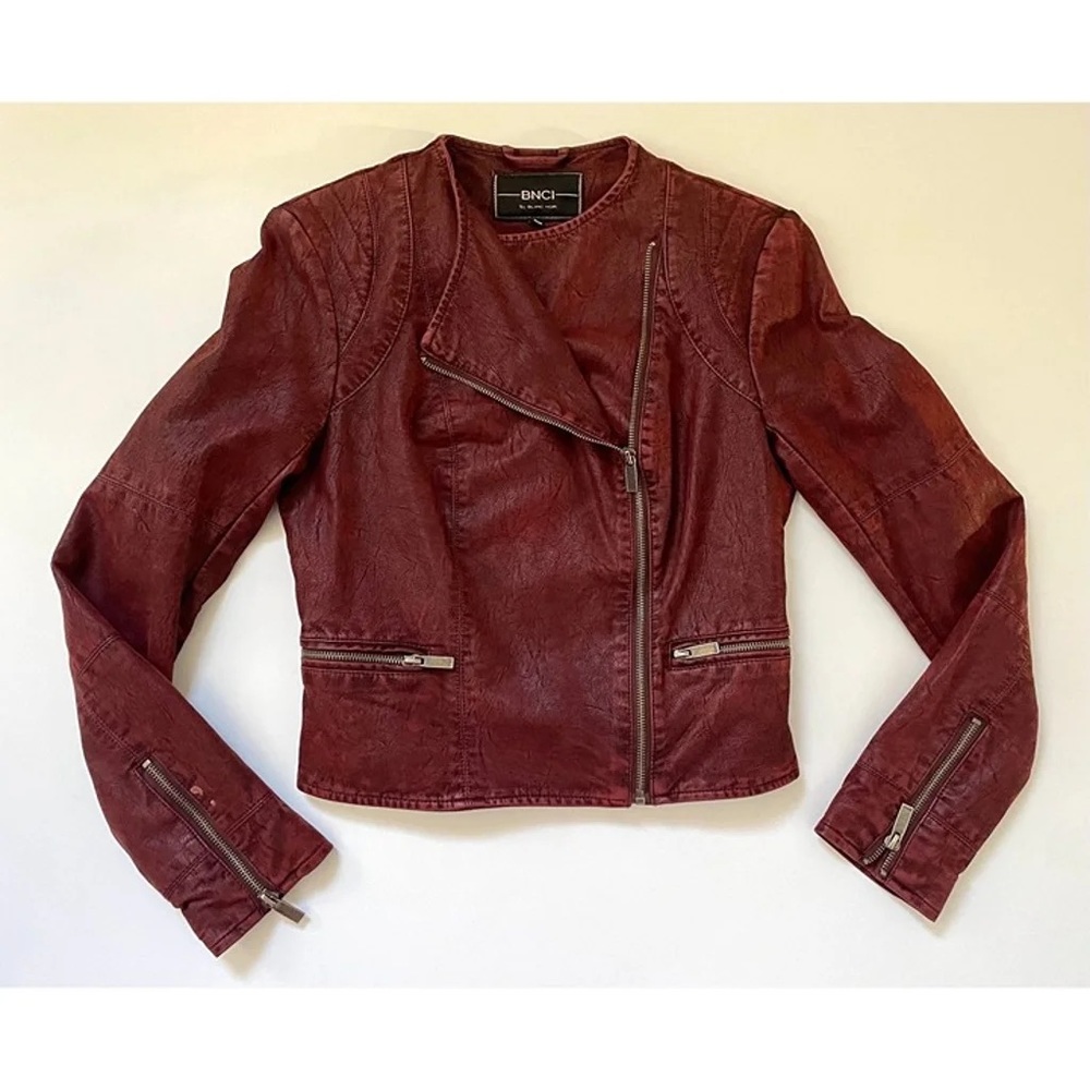 Blanc Noir burgundy motorcycle jacket.